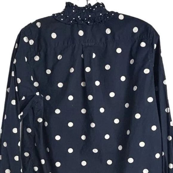 J. Crew Women's Size 6 Blue Polka Dot Ruffle Neck Button-Up Shirt - Picture 3 of 11